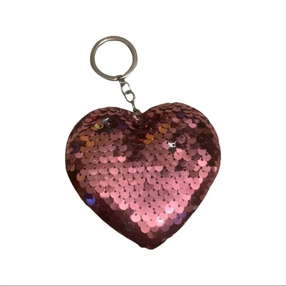 Pink Heart Sequin Heart Keychain - Picture 2 of 2